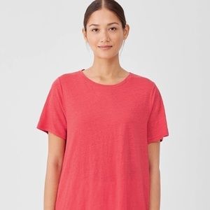 EUC Eileen Fisher Organic Linen Short Boat Neck Tee Watermelon Size Medium